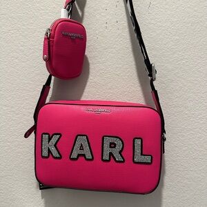 Karl Lagerfeld Paris Pink KARL Rhinestone Crossbody NWT